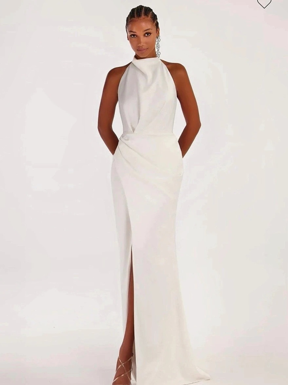 Milla White Mock neck sleeveless low slit dress